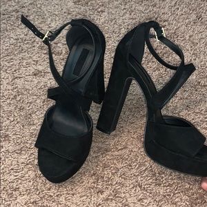 Black suede heels size 7 cross strap